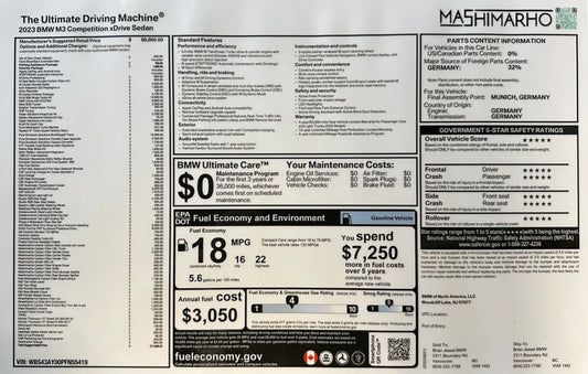 Custom BMW Window Label Monroney (with mods)